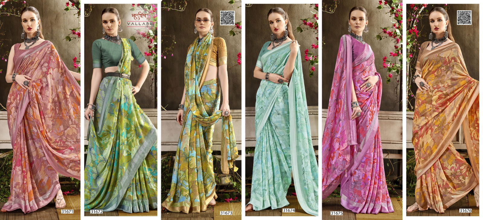 Brinda Vol 11 By Vallabhi Chiffon Printed Sarees Suppliers In India